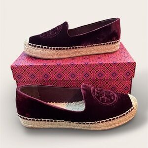Tory Burch Black Cherry Velvet Platform Espadrille Size 8.5